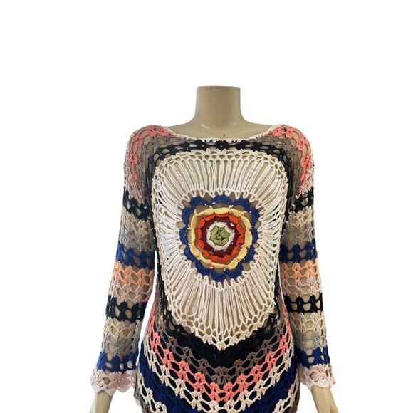 Womens Coquette Crochet Open Knitted Top Size S/M Boho Festival Hippie Earthy - Picture 2 of 13